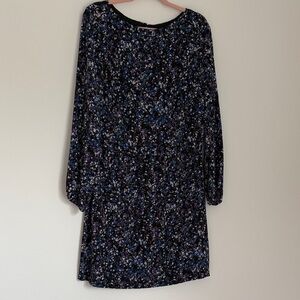 Chaps Black and Blue Floral Long Sleeve Dress